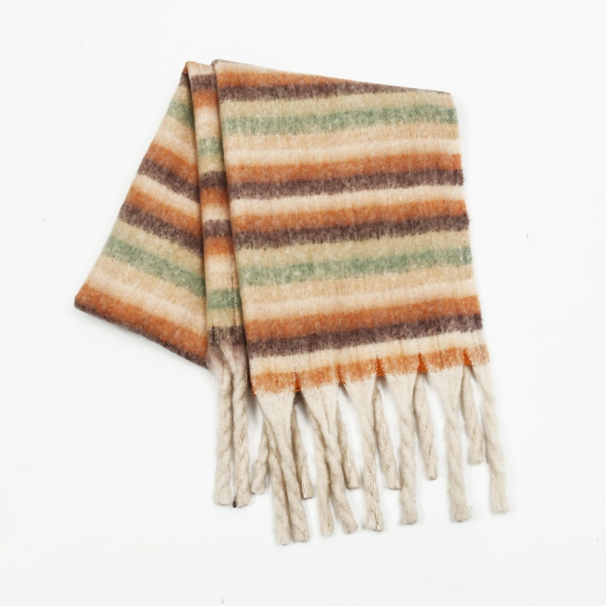 Fringe Contrast Striped Polyester Scarf 