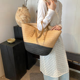 Contrast Straw Braided Handbag 