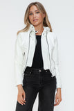 Snobbish Faux Leather Zip Up Drawstring Hooded Jacket 