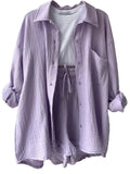 Textured Button Up Shirt and Shorts Set Two Piece Dresses
