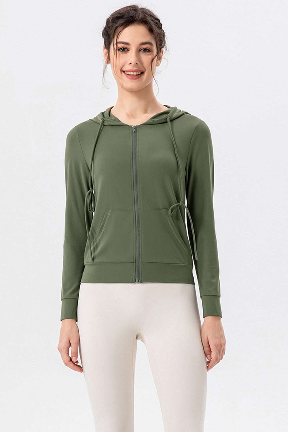Drawstring Zip Up Hooded Active Outerwear 