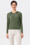 Drawstring Zip Up Hooded Active Outerwear 