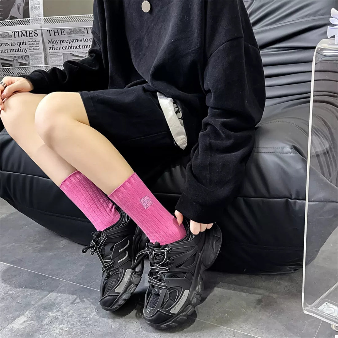 Breathable Ribbed Knit Crew Socks Lingerie & Nightwear