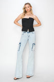 RISEN Full Size High Rise Cargo Flare Jeans 