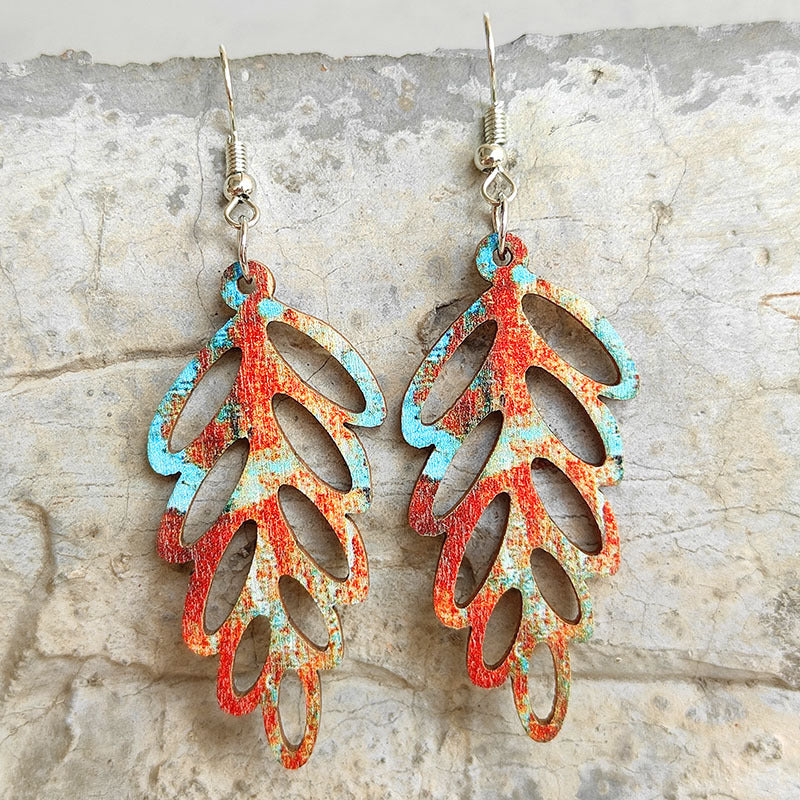 Leaf Shape Wooden Dangle Earrings 