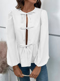Ivy Lane Peplum Tied Long Sleeve Blouse 