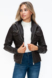 YMI Removable Faux Layered Multi-Pocket Jacket with Fuzzy Hood 