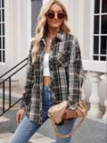 Mandy Pocketed Plaid Collared Neck Long Sleeve Shirt 