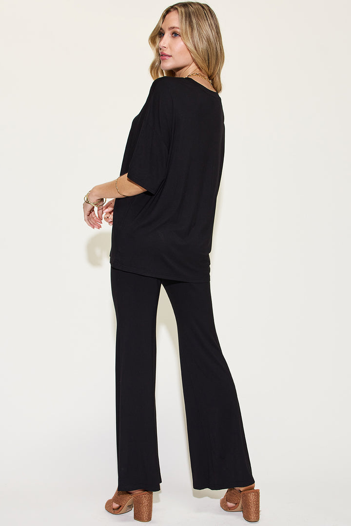 Basic Bae Full Size Bamboo Drop Shoulder T-Shirt and Flare Pants Set 