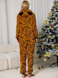 Animal Print  Zip Front Lounge Jumpsuit with Pockets Lingerie & Nightwear