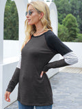 Contrast Striped Round Neck Long Sleeve T-Shirt 