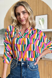 Double Take Full Size Geometric Notched Dolman Sleeve Top 