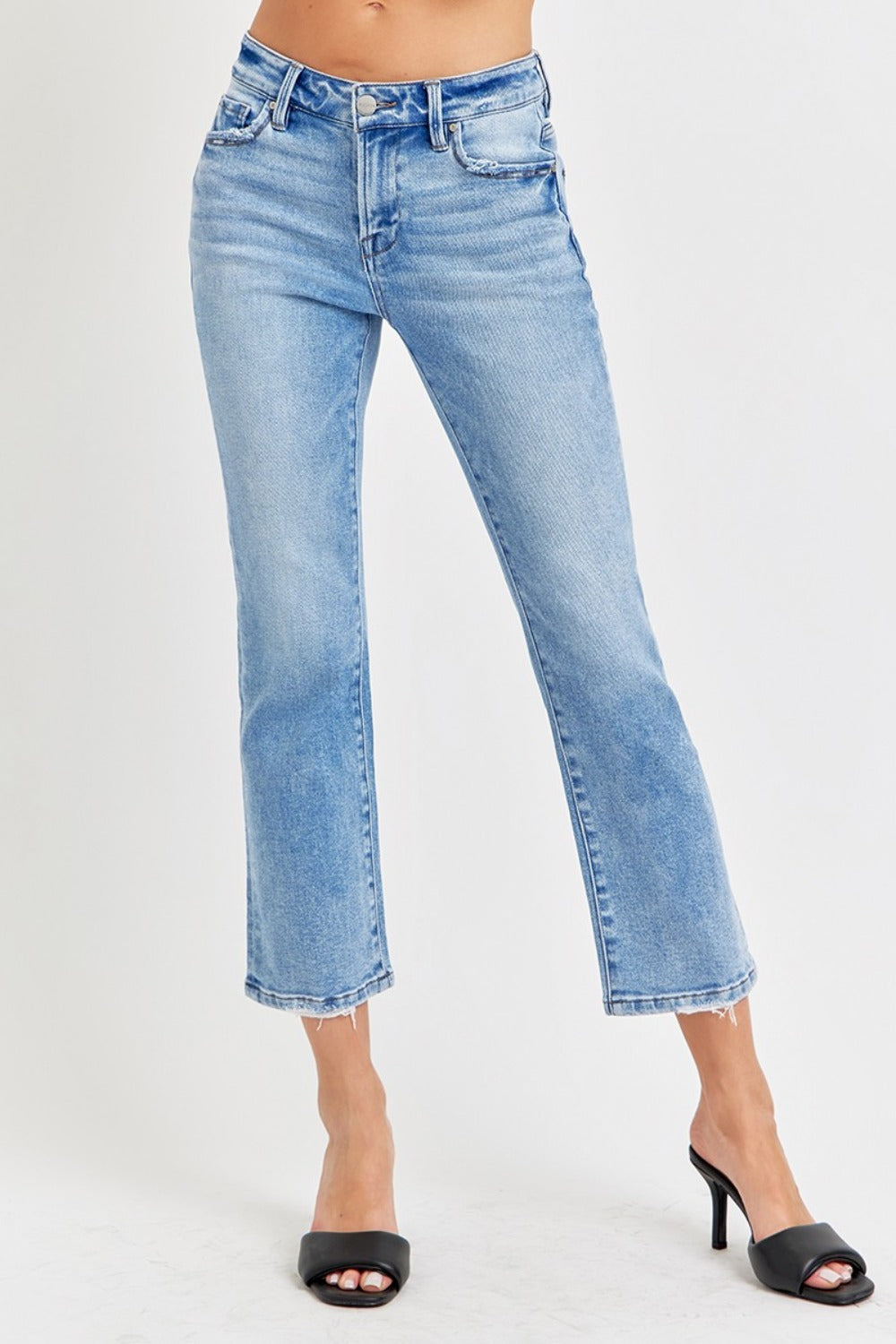 RISEN Full Size Low Rise Crop Slim Straight Jeans 