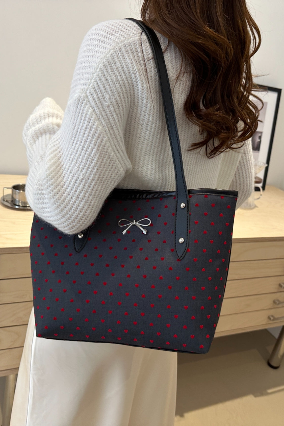 Bow Trim Polyester Tote Bag 
