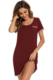 Contrast Trim Pocketed Round Neck Lounge Dress 