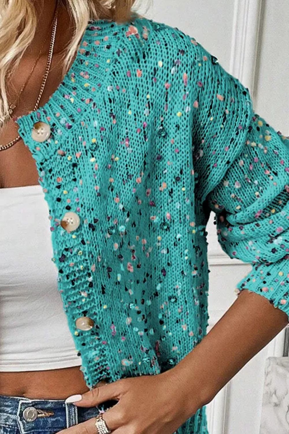 Confetti Button Up Long Sleeve Cardigan 
