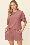 Double Take Full Size Round Neck Short Sleeve T-Shirt and Shorts Set 