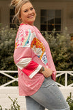 Plus Size Exposed Seam Printed Striped Round Neck Sweatshirt 