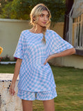 Plaid Round Neck Top and Shorts Lounge Set Lingerie & Nightwear