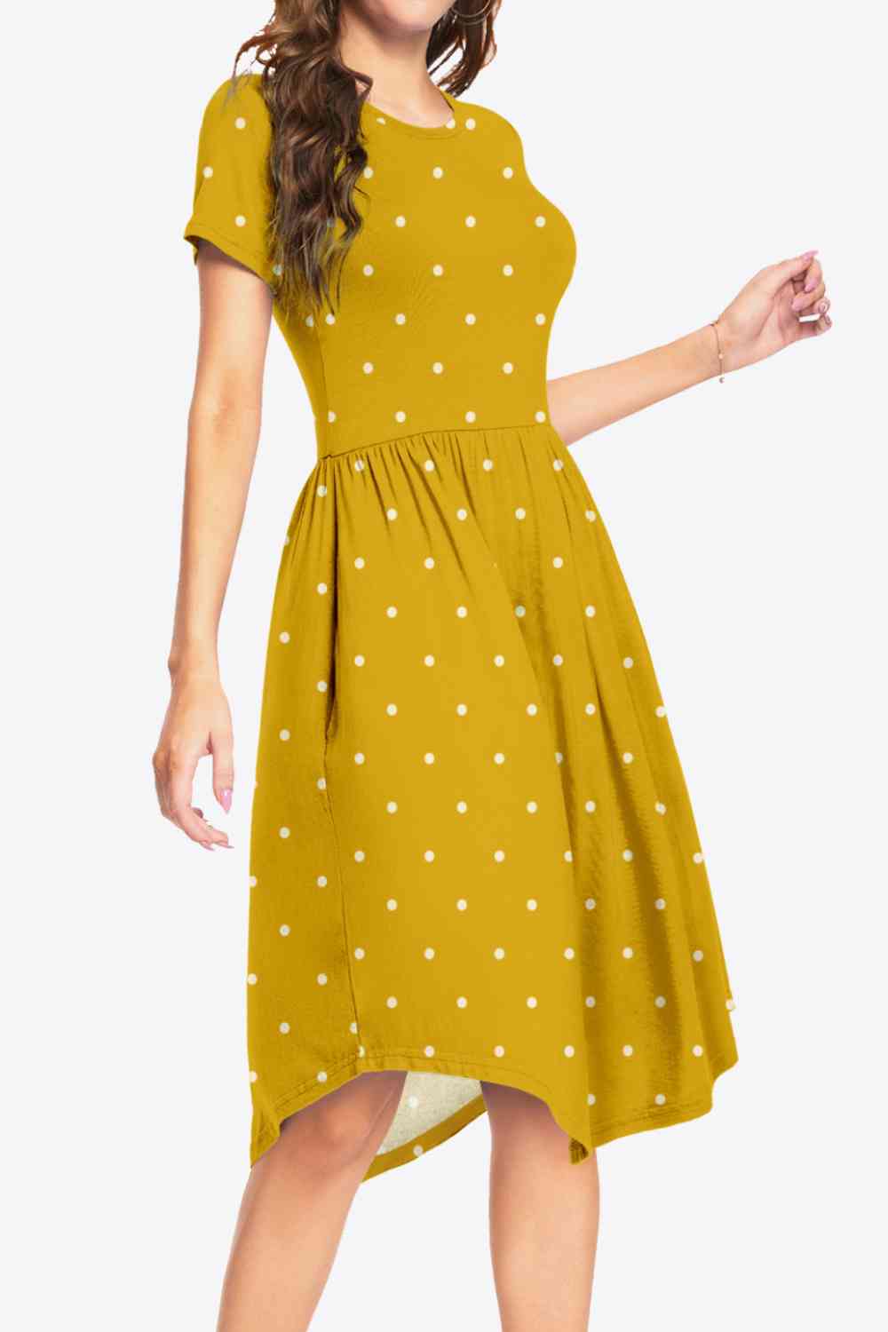 Printed Round Neck Short Sleeve Dress with Pockets Dresses