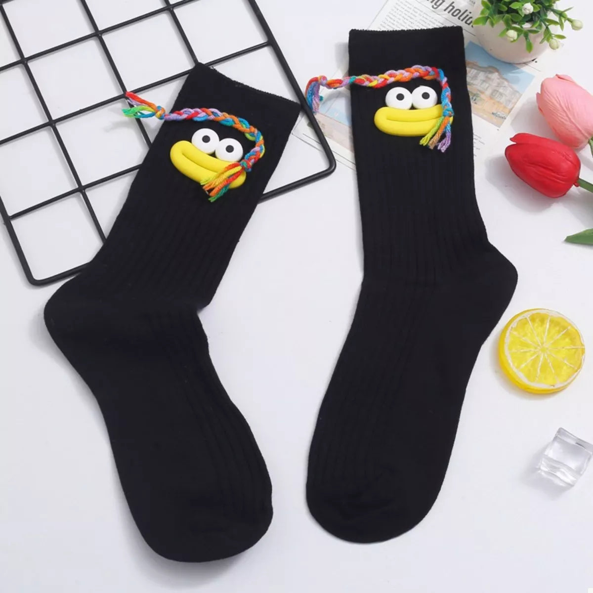 Cartoon Ribbed Knit Crew Socks Lingerie & Nightwear
