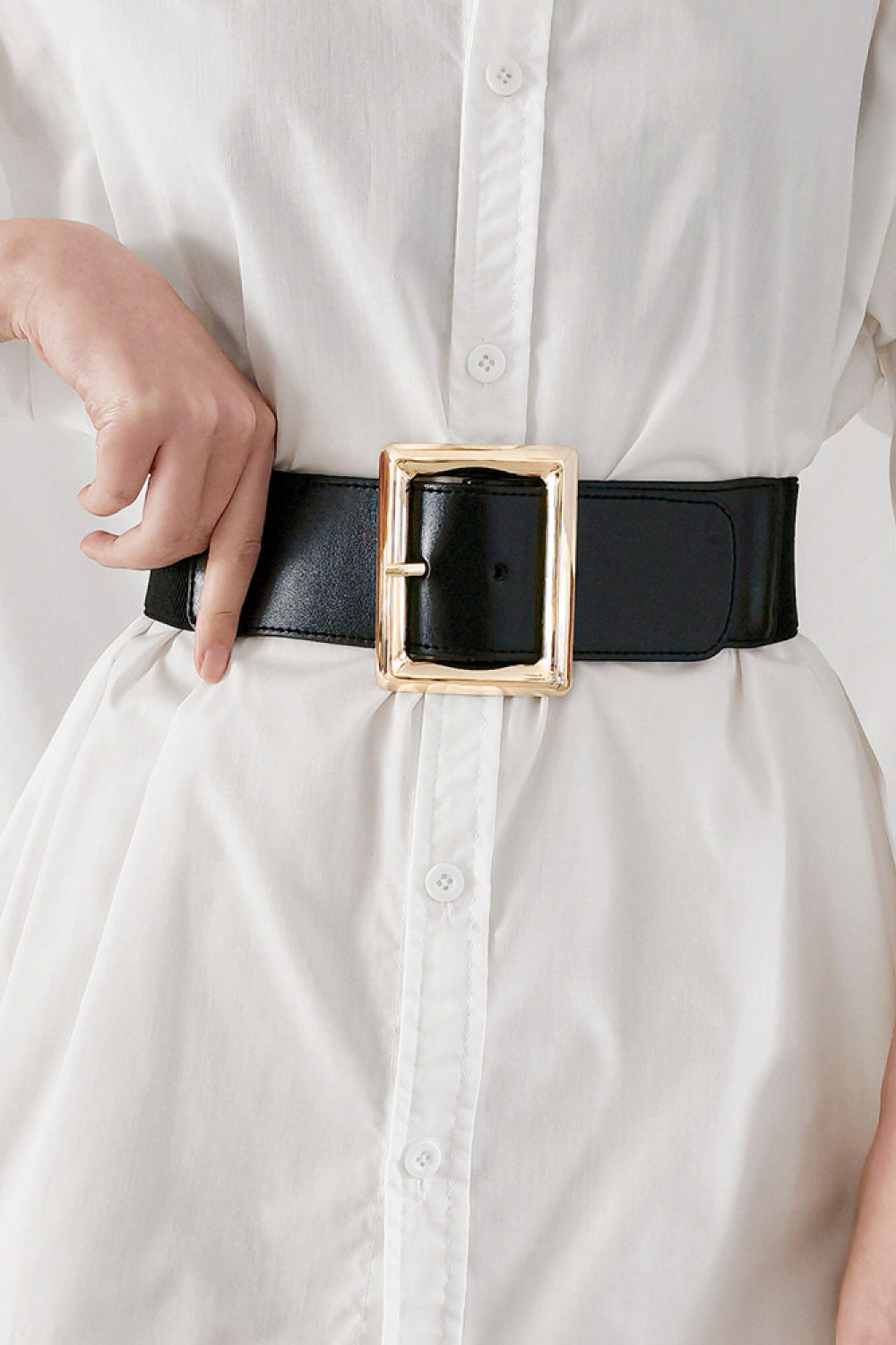 Rectangle Buckle Elastic Wide Belt 