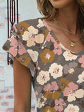 FAM-FAM Floral V-Neck Cap Sleeve T-Shirt 