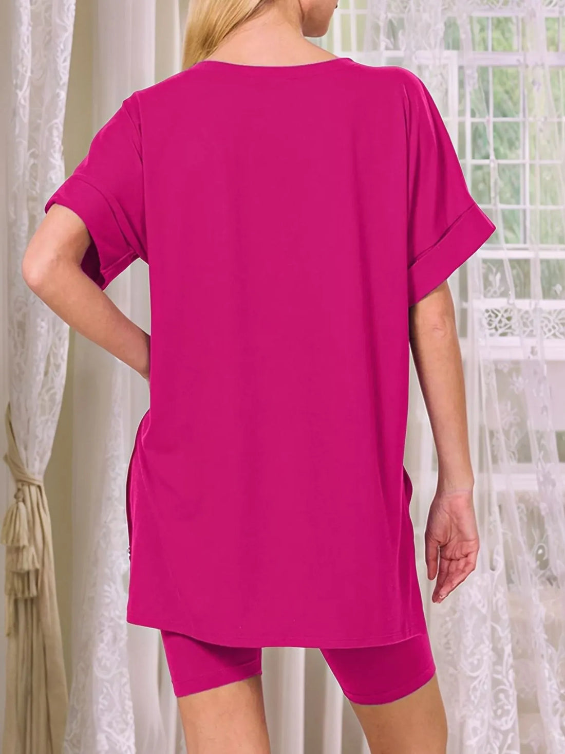 V-Neck High-Low T-Shirt and Shorts Set Two Piece Dresses
