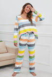 Striped Round Neck Long Sleeve Top and Drawstring Pants Lounge Set Lingerie & Nightwear