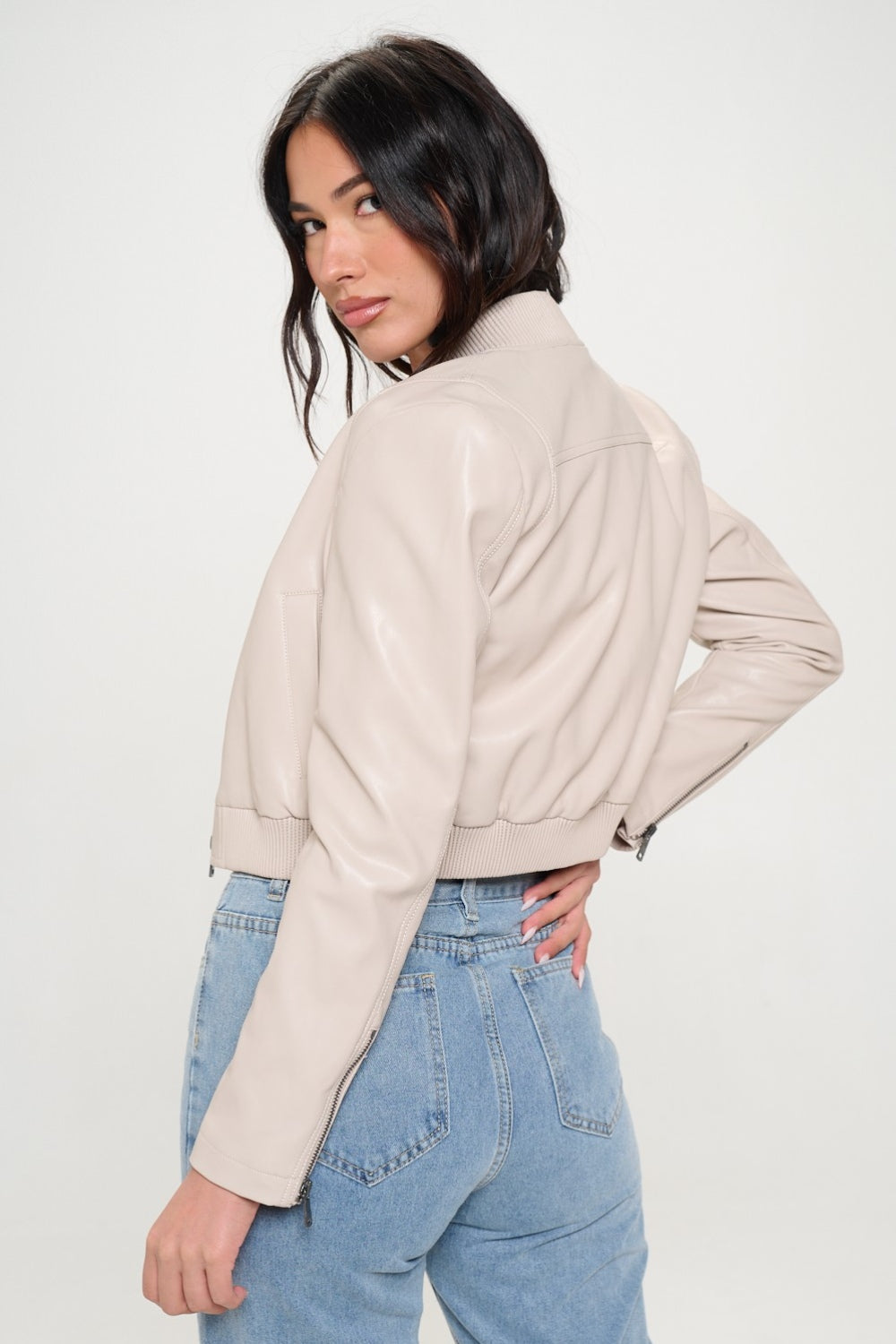 Coalition LA Zip Up Cropped Bomber Jacket 
