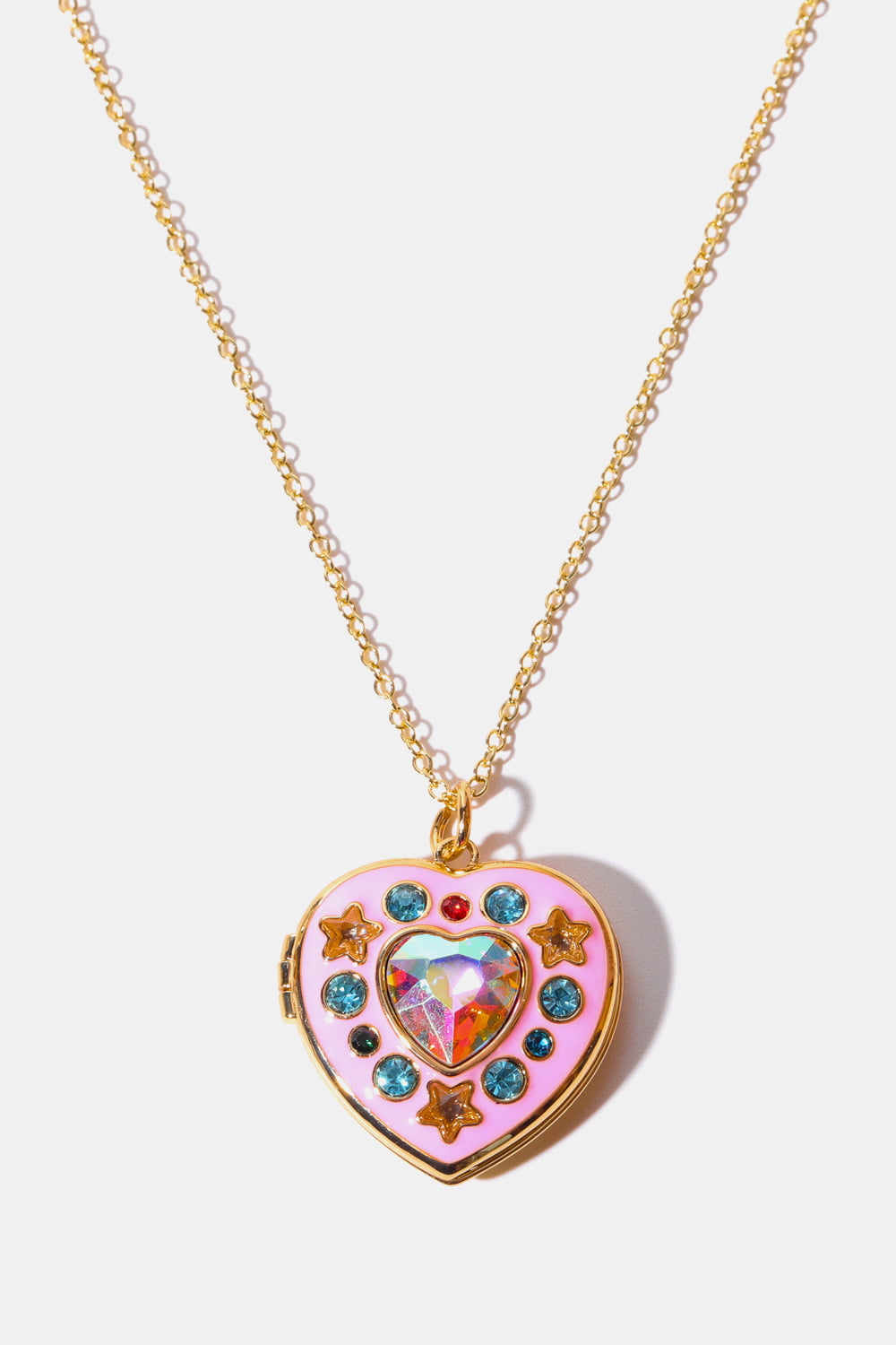 Rhinestone Decor Heart Box Pendant Necklace 