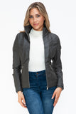 YMI Faux Layered Double-Zipper Jacket with Fuzzy Hood 