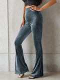 High-Waisted Ribbed Velvet Flare Pants 