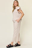 Double Take Texture Ruffle Short Sleeve Top and Drawstring Wide Leg Pants Set 