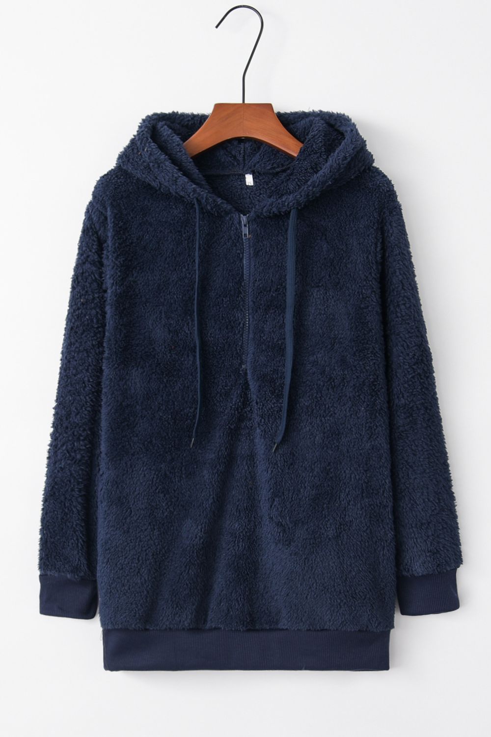 Full Size Quarter-Zip Drawstring Teddy Hoodie 