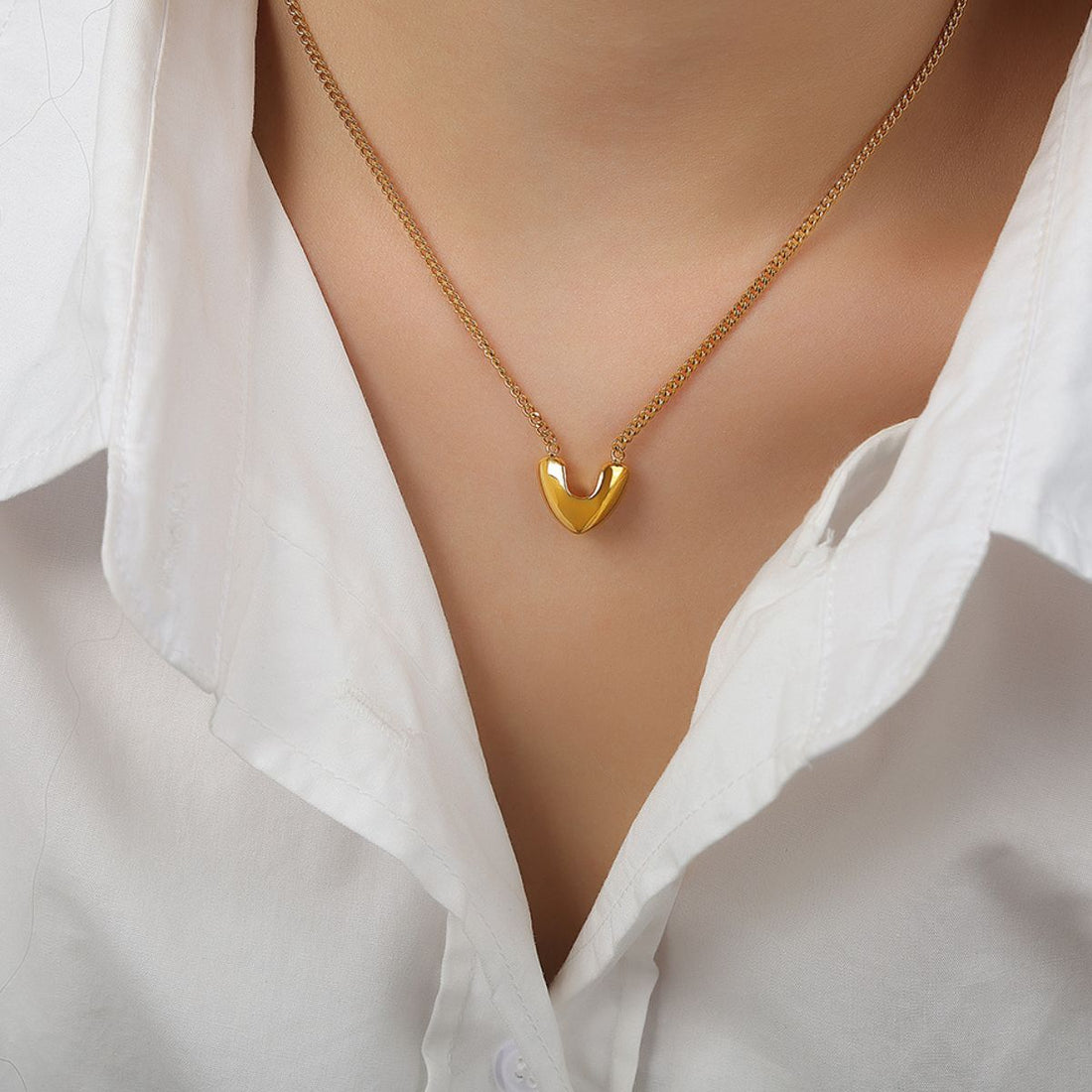 Gold-Plated Heart Pendant Necklace 