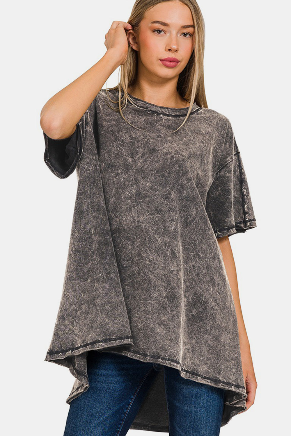 Zenana Round Neck Dropped Shoulder Blouse 