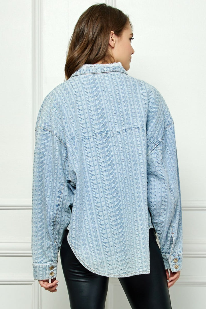 Veveret Button Up Dropped Shoulder Denim Top 