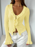 Ruffled Tie Front Flare Sleeve Shirt 