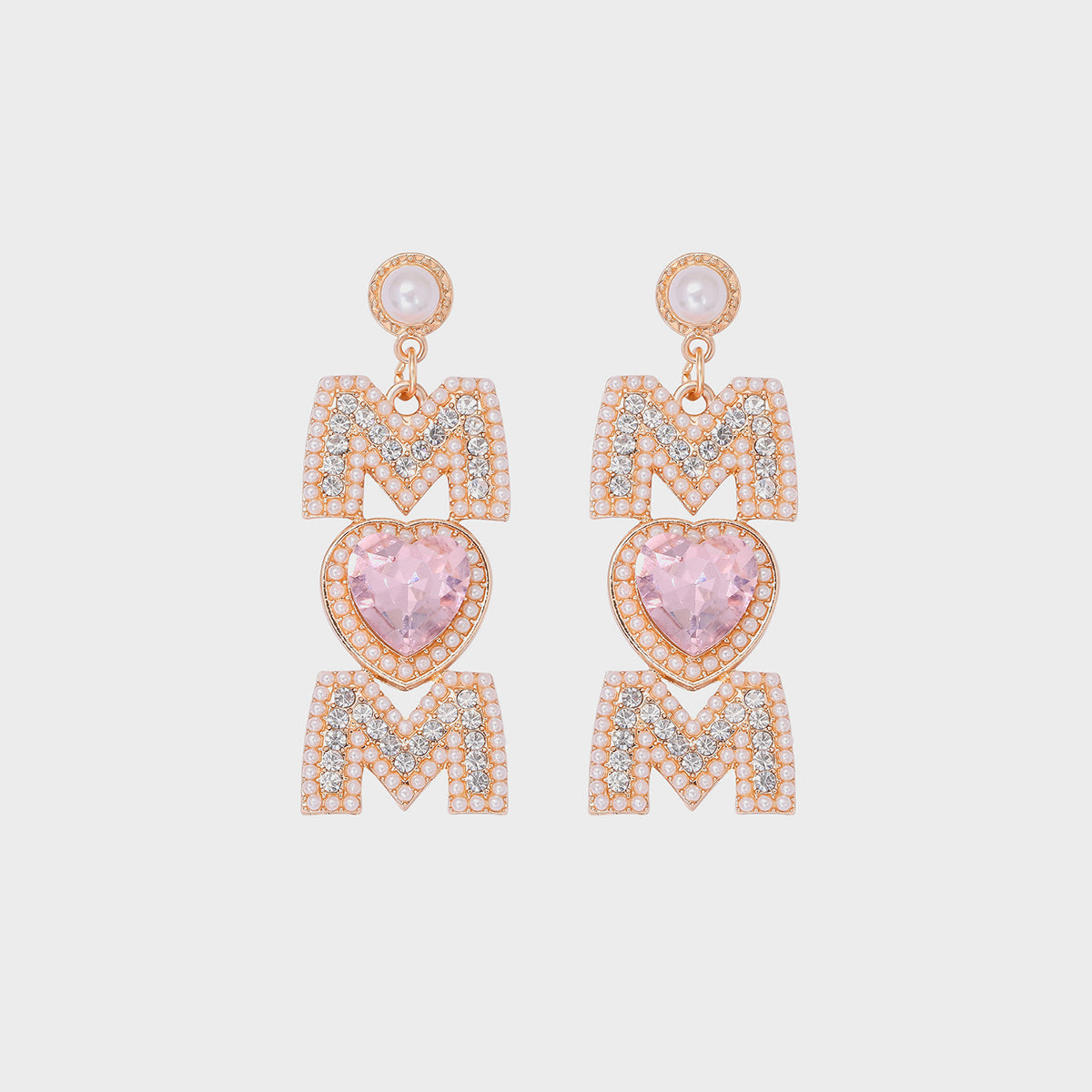 MOM Pearl Rhinestone Alloy Earrings 