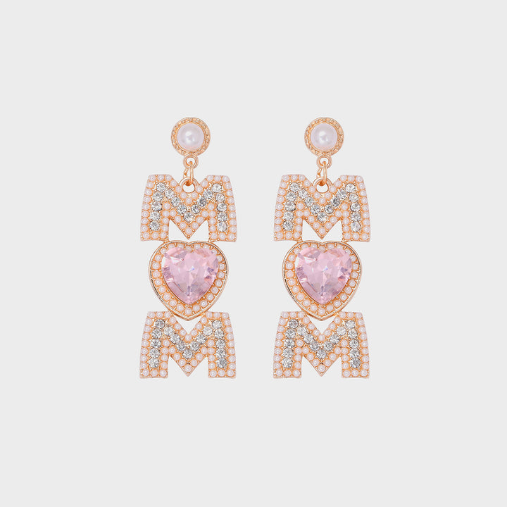 MOM Pearl Rhinestone Alloy Earrings 