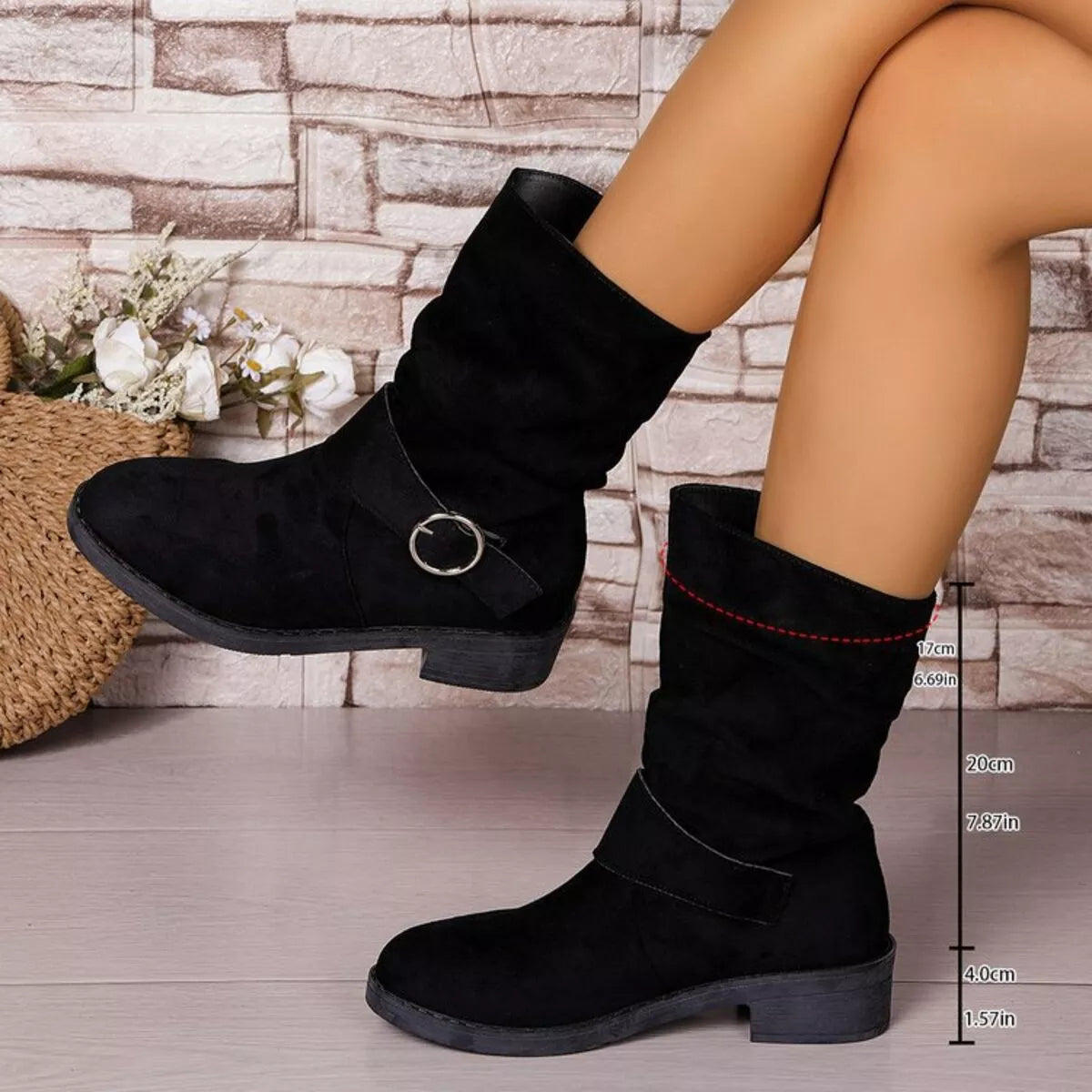 Round Toe Block Heels Boots 