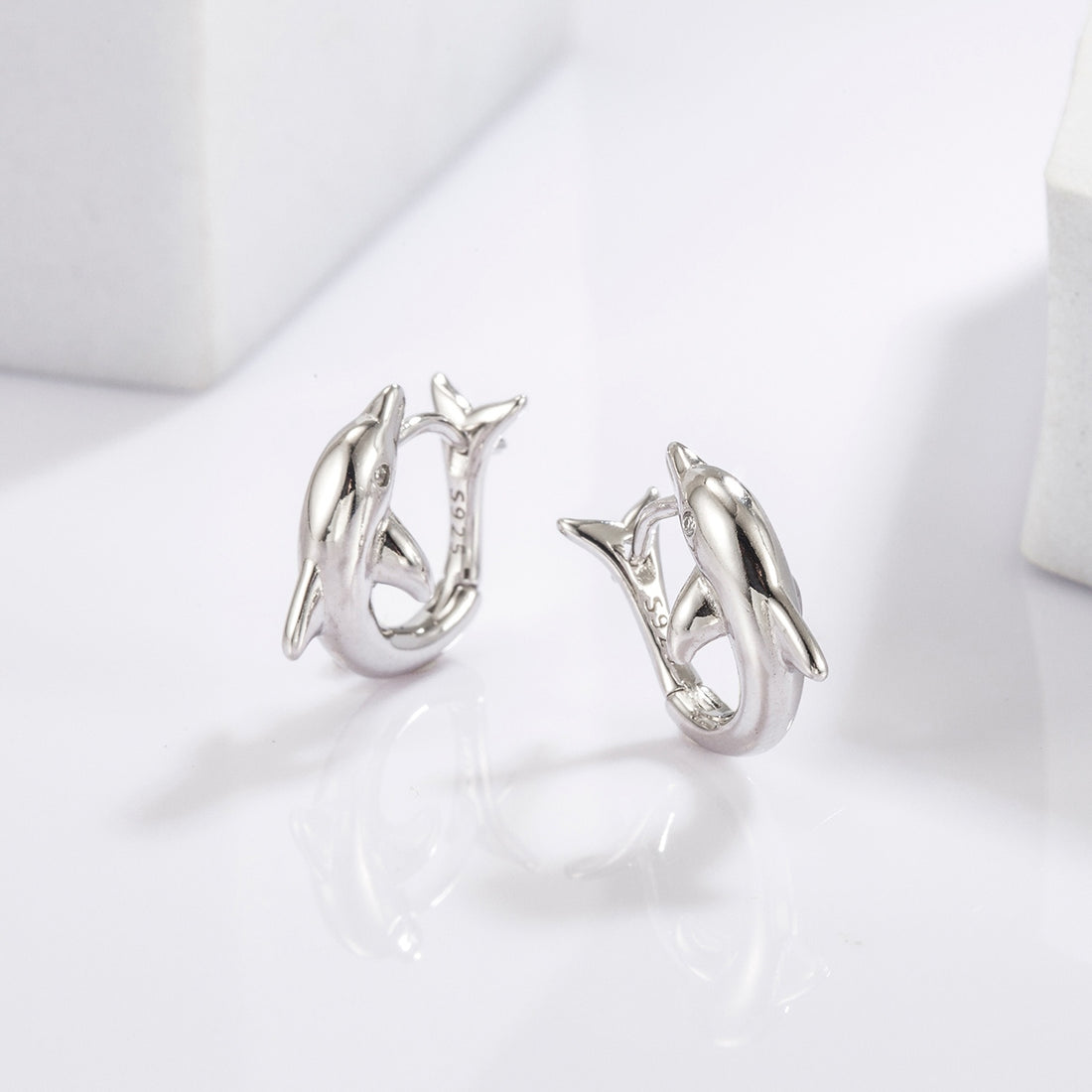 925 Sterling Silver Zircon Dolphin Earrings 