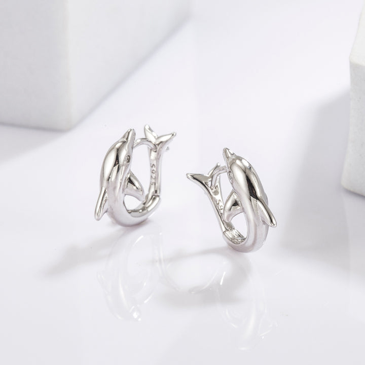 925 Sterling Silver Zircon Dolphin Earrings 