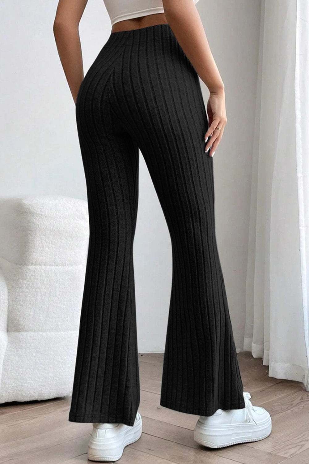 Basic Bae Full Size Ribbed High Waist Flare Pants 