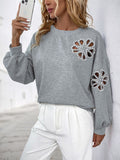 Perfee Cutout Pearl Round Neck Long Sleeve Sweatshirt 