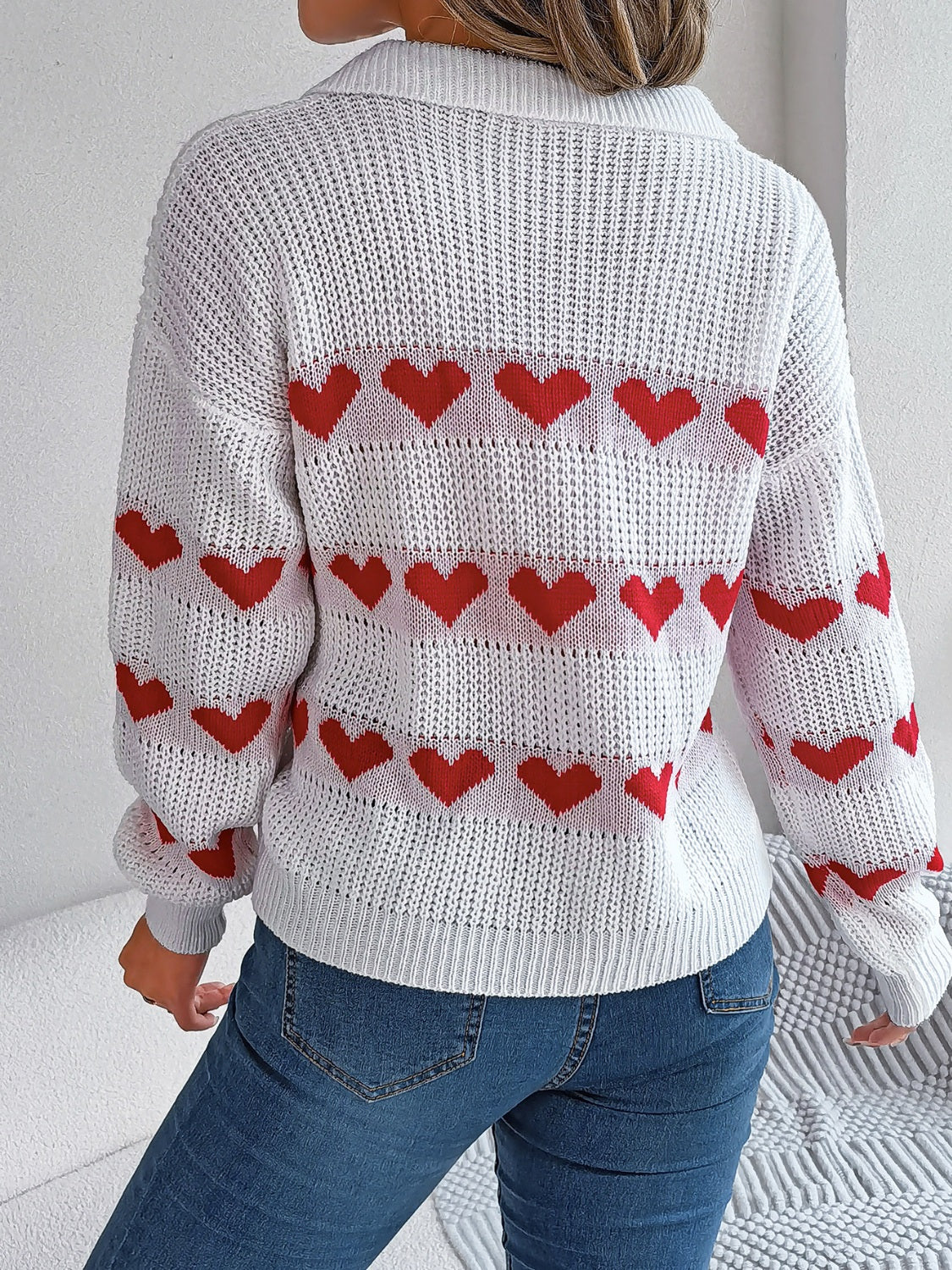 Heart Johnny Collar Long Sleeve Sweater 