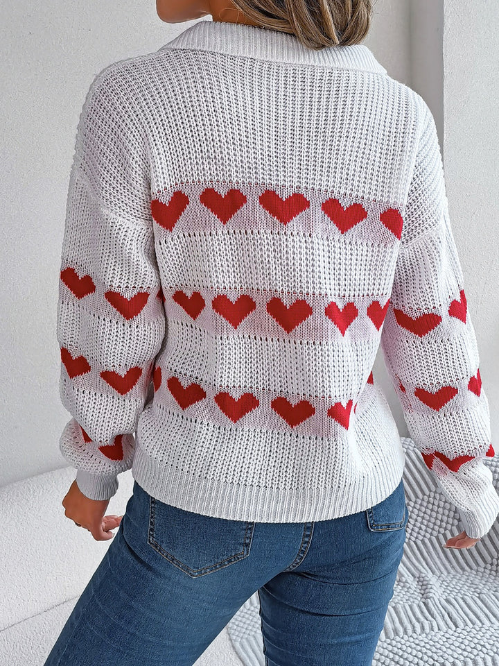 Heart Johnny Collar Long Sleeve Sweater 