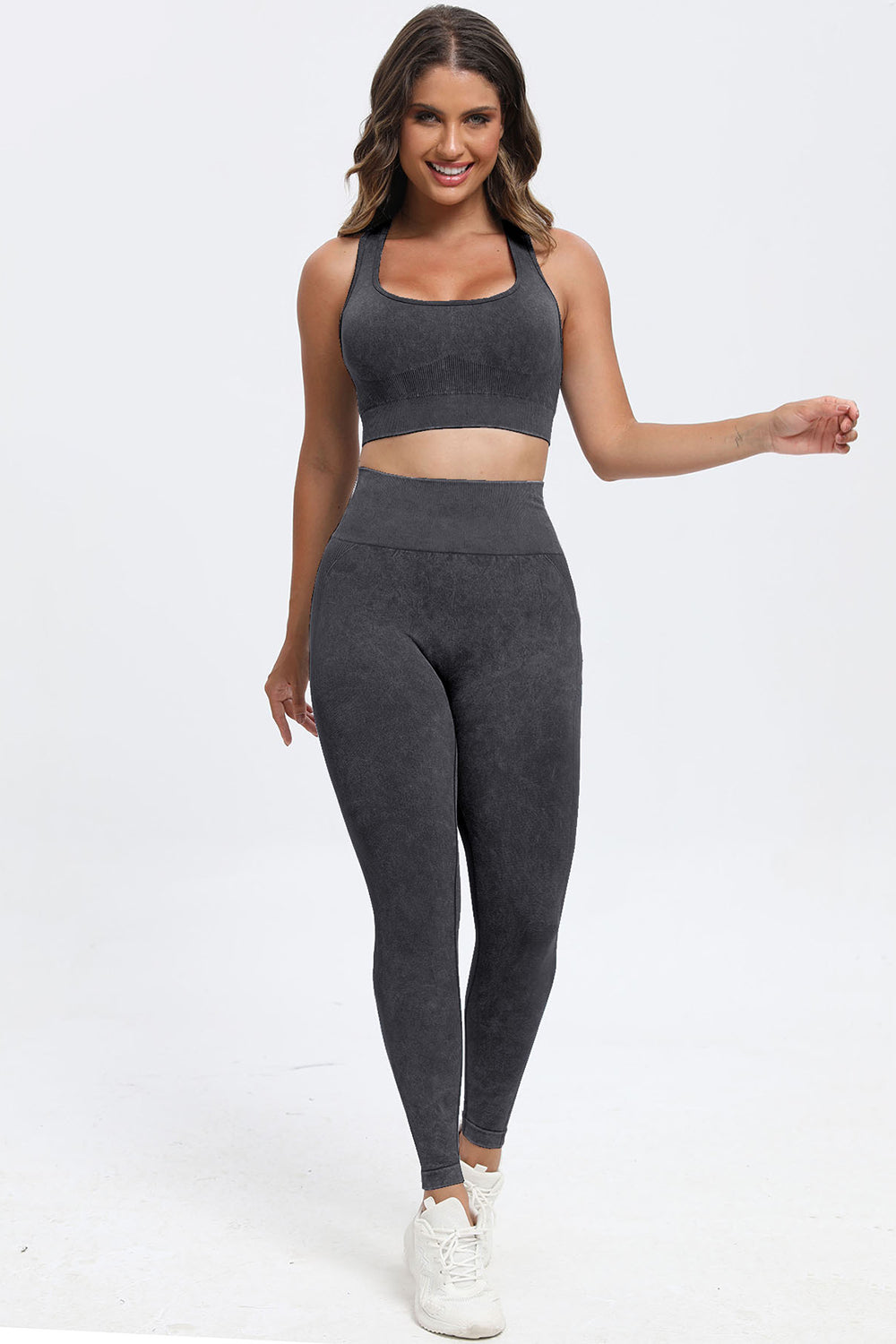 3 Piece Washed Square Neck Wide Strap Active Set 