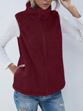 Full Size Fuzzy Zip Up Vest Coat with Pockets 